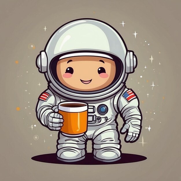 Cute Astronaut Holding Coffee Cup Cartoon Illustration