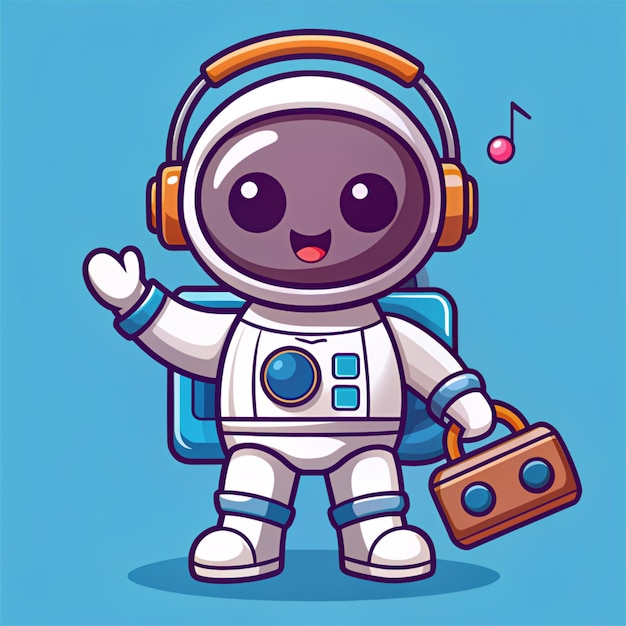 Photo cute astronaut listening with boombox cartoon vector icon illustratiod science technology icon concept isolated premium vector flat cartoon style