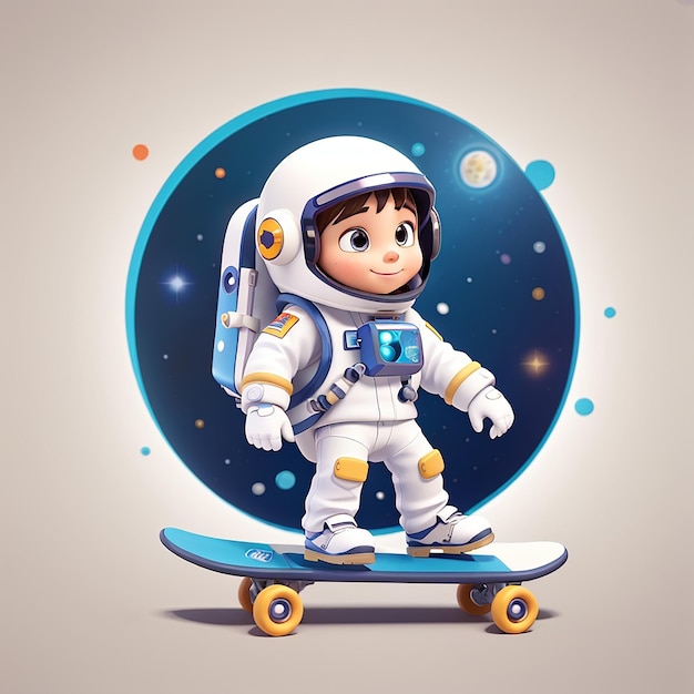 Cute Astronaut Playing Skateboard With Star Cartoon Vector Icon Illustration Science Sport Icon Concept Isolated Premium Vector