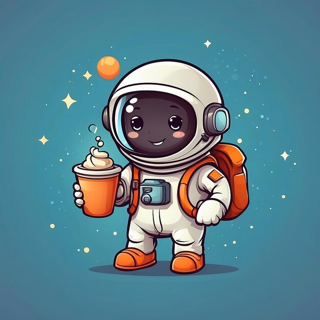 Cute Astronaut with Coffee Cup Vector Icon Illustration