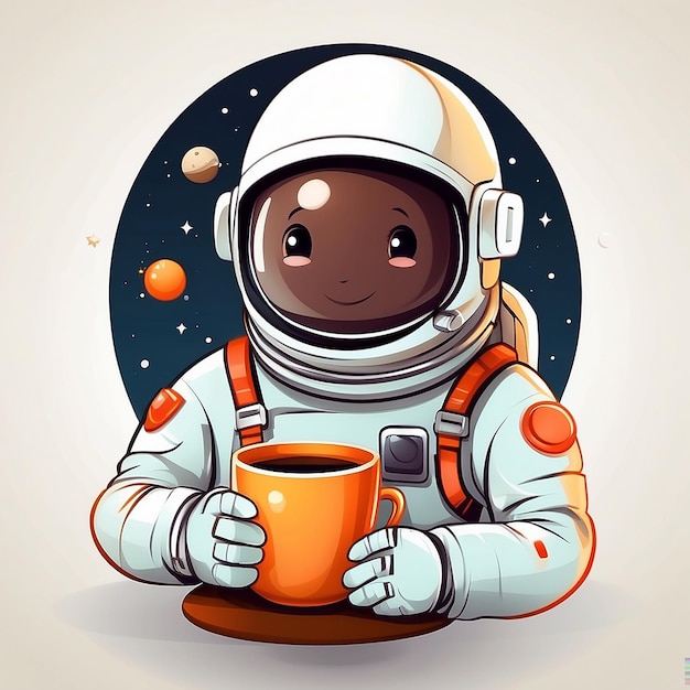 Cute Astronaut with Coffee Cup Vector Icon Illustration