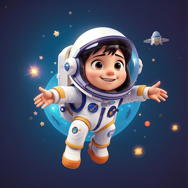 Cute Astronaut With Cute Alien Waving Hand In Space Together Cartoon Vector Icon Illustration Science Technology Icon Concept Isolated Premium Vector Flat Cartoon Style