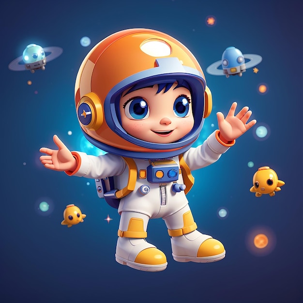 Cute Astronaut With Cute Alien Waving Hand In Space Together Cartoon Vector Icon Illustration Science Technology Icon Concept Isolated Premium Vector Flat Cartoon Style