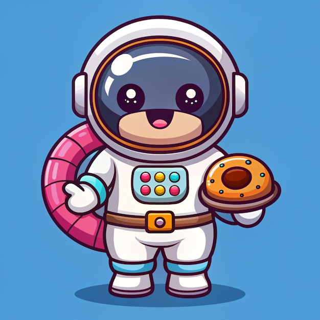 Photo cute astronaut with doughnut cartoon vector icon illustration science technology icon concept isolated premium vector flat cartoon style