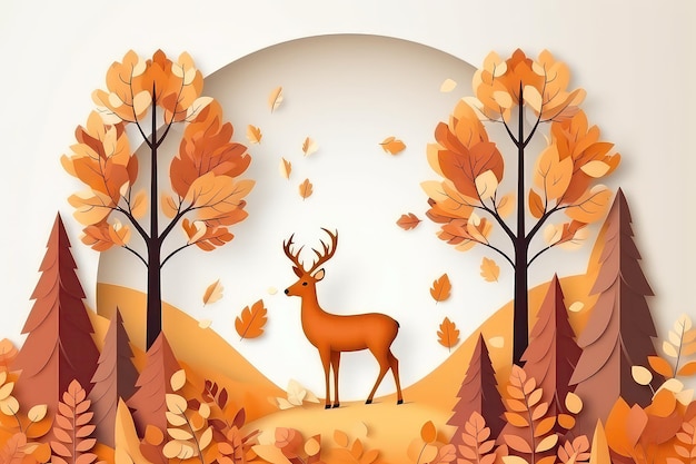 Cute Autumn Background In Papercut Style Adding Playful Touch To The Season