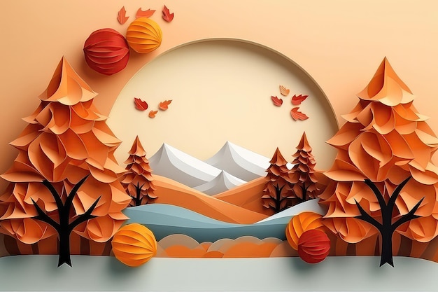 Cute Autumn Background In Papercut Style Adding Playful Touch To The Season