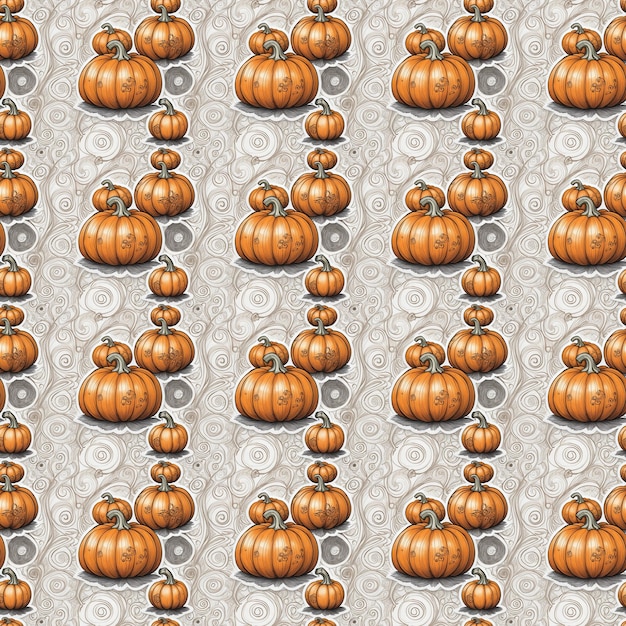 Cute Autumn Garden Art Seamless Pumpkin and Leaf Pattern for Wrapping Paper and Fabric Decoration