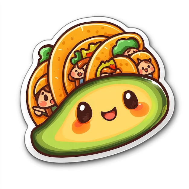 Photo cute avocado taco cartoon illustration