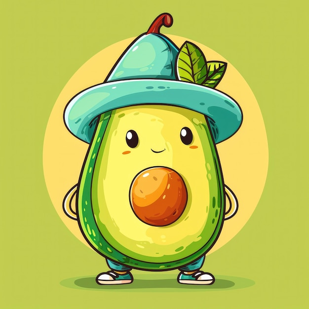 Photo cute avocado wearing a hat illustration