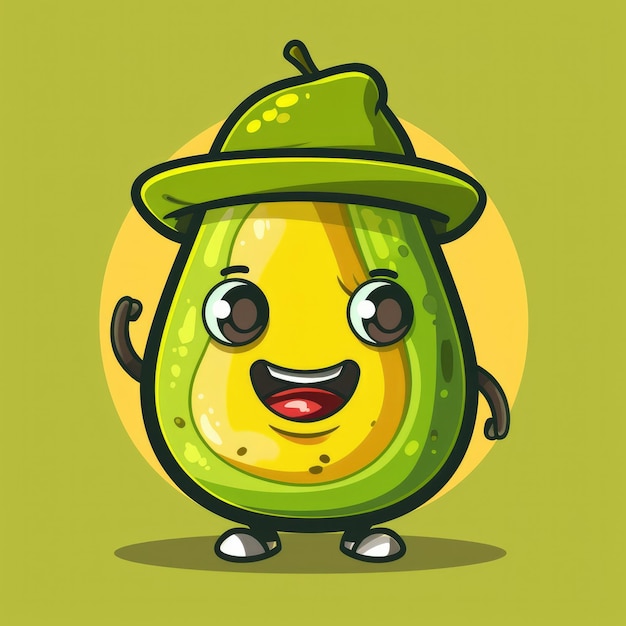 Cute Avocado Wearing a Hat and Smiling