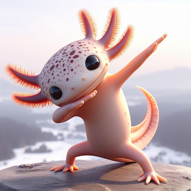 cute Axolotl Dabbing Cartoon 3d