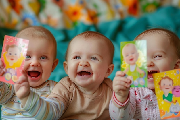 Photo cute babies with friendship day cards