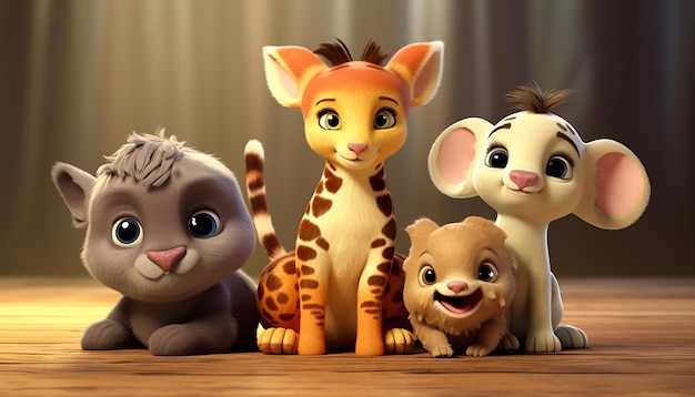 cute baby animal character colorful and cute pixar style