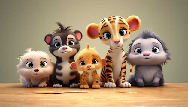 cute baby animal character colorful and cute pixar style