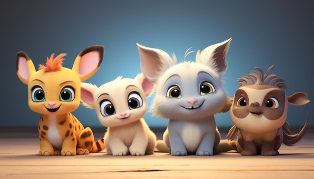 cute baby animal character colorful and cute pixar style