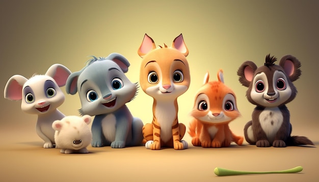 cute baby animal character colorful and cute pixar style