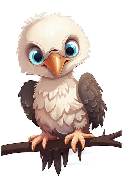 Cute baby Bald Eagle in Cartoon Style on white background generative AI