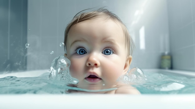 cute baby bathing