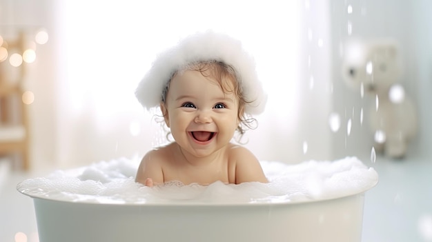 cute baby bathing