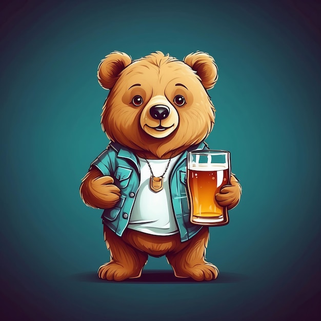 Photo cute baby bear beer mug vector logo little animal character illustration simbol print