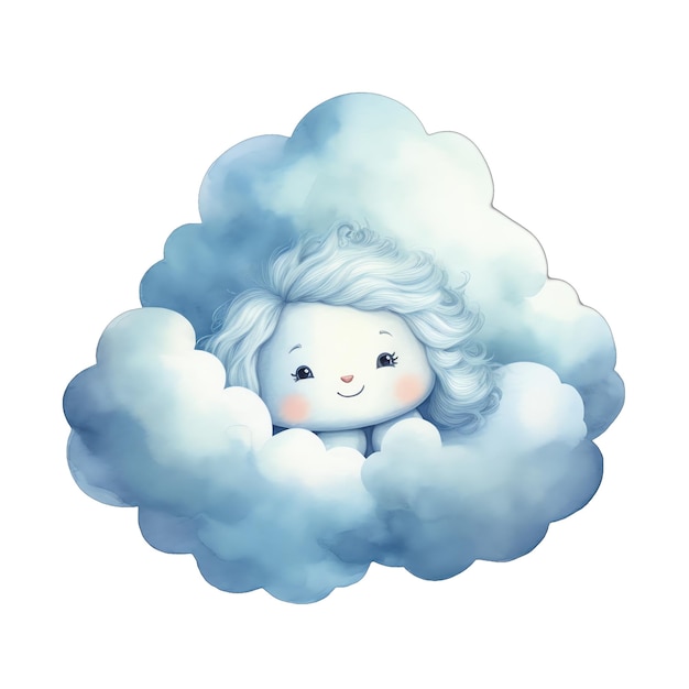 Cute baby Blue Cloud watercolor illustration