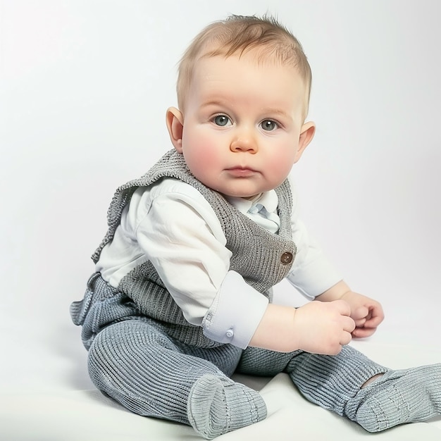 cute baby boy on white background real portrait