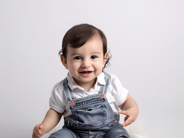 cute baby boy on white background real portrait