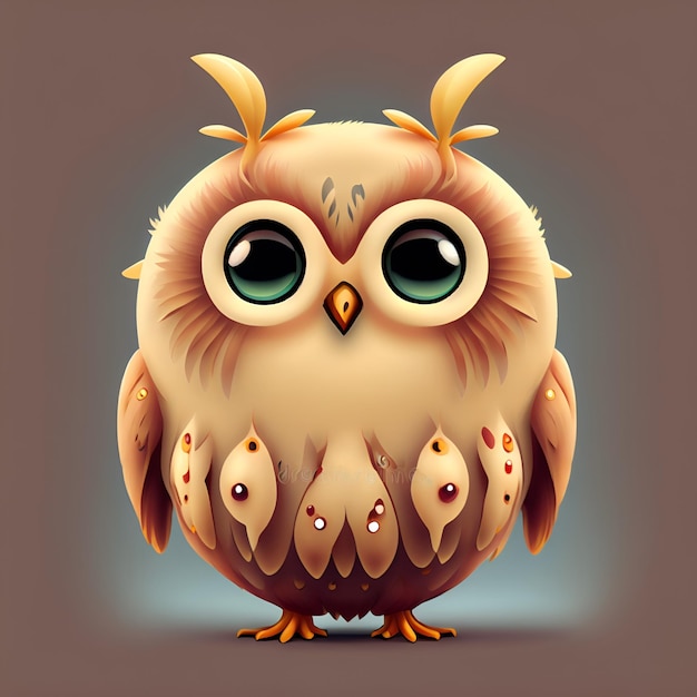 A cute baby cartoon owl with big eyes