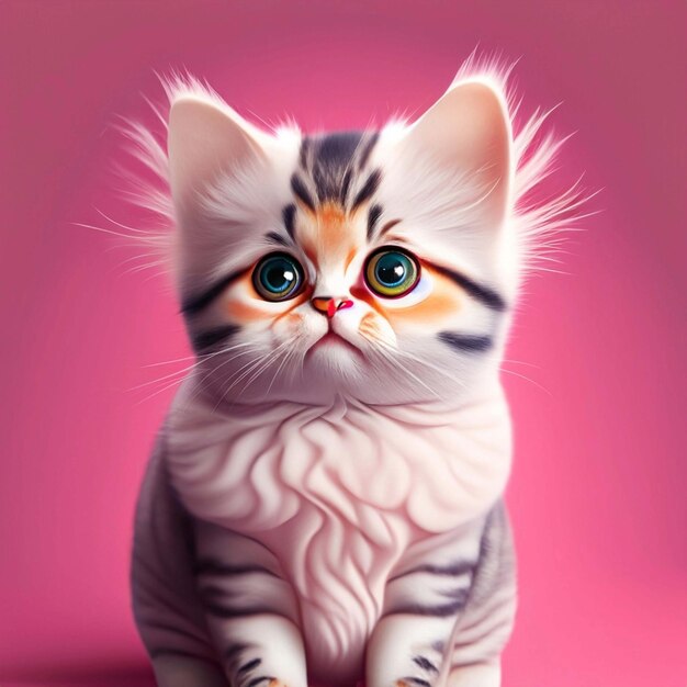 cute baby cats with colored hair in pastel colors Isolated on a pink background