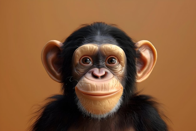 Cute Baby Chimpanzees Funny Smile Portrait with Hyperrealistic Fur Texture