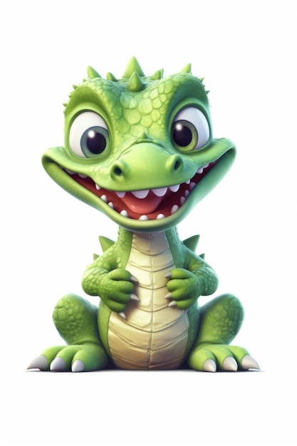 Cute baby Crocodile in Cartoon Style on white background generative AI