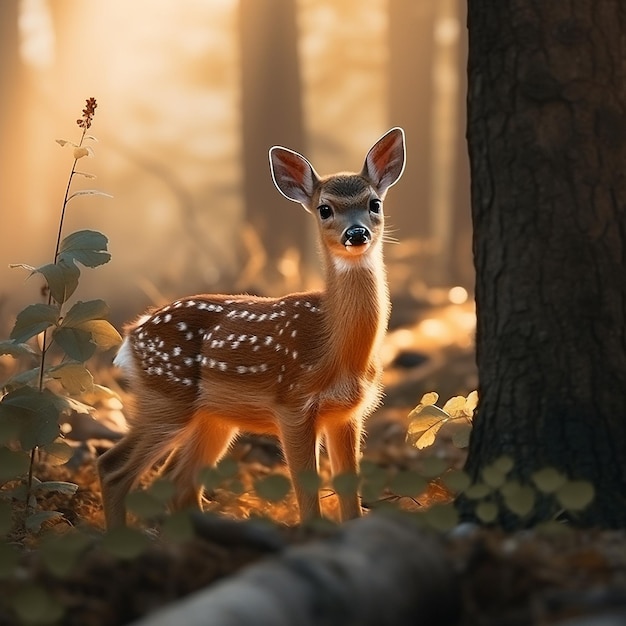 Cute baby deer standing natural forest images Generative AI