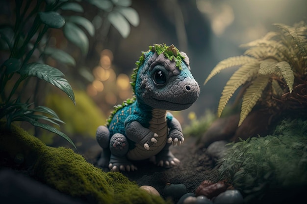 cute baby dinosaur on the ground, creative ai