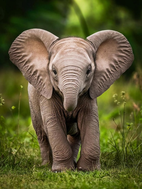 cute baby elephant portrait in its natural habitat