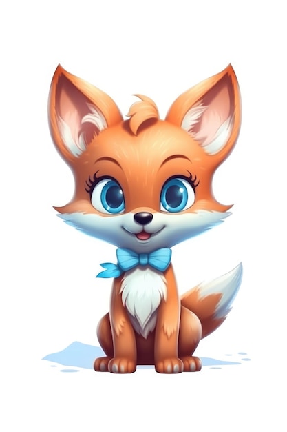 Cute baby Fox in Cartoon Style on white background generative AI