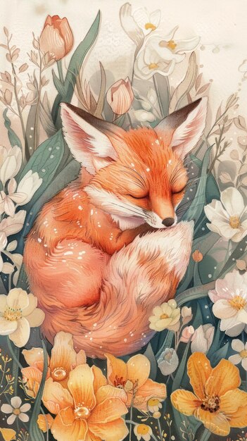 Cute baby fox postcard painting graphics wildlife