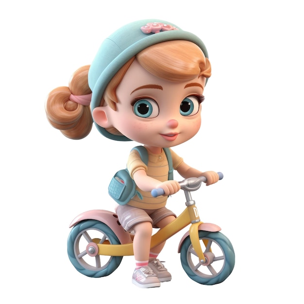 Cute baby girl in bicycle Transparent isolated background AI