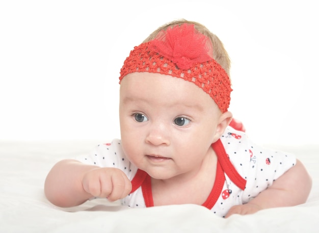 Cute baby girl on white background