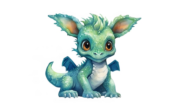 Cute Baby Green Dragon Sitting isolated on white Generative AI