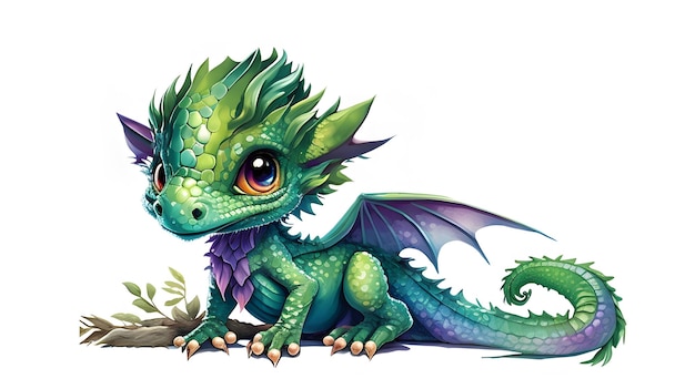 Cute Baby Green Dragon Sitting isolated on white Generative AI