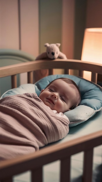 Cute baby at home in bed