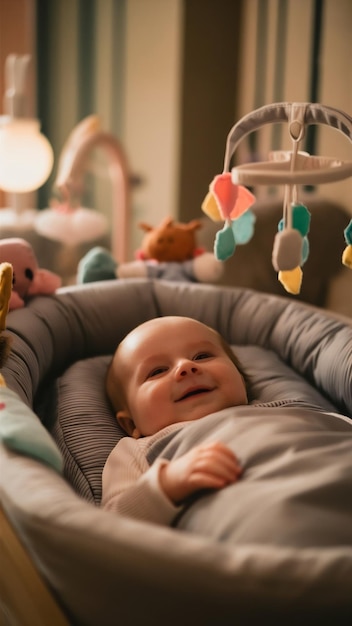 Cute baby at home in bed