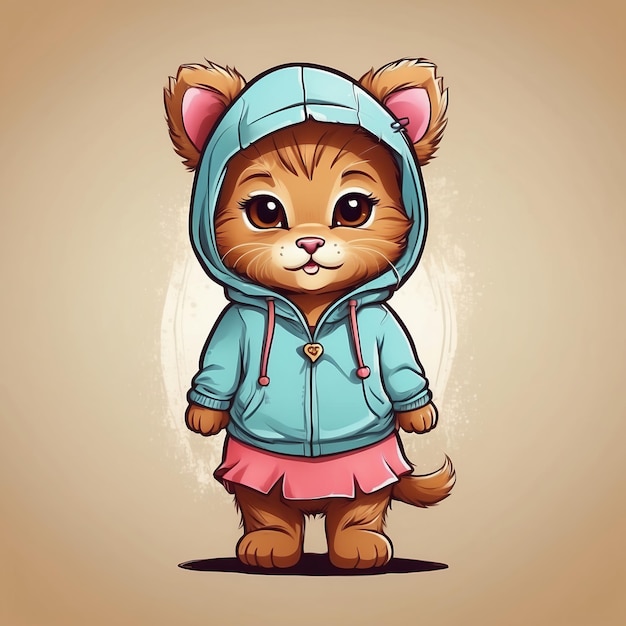 Photo cute baby kitten in hoodie vector logo little animal character illustration simbol print