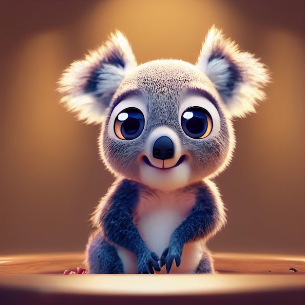 Cute baby koala in natural habitat australian animal 3D rendering cartoon illustration