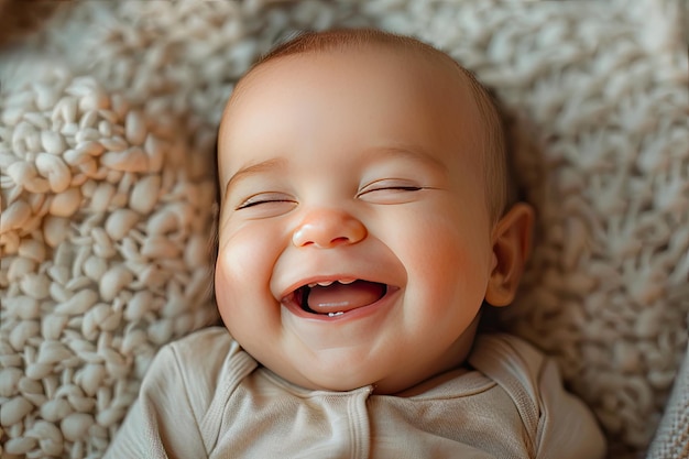 Photo cute baby laughing in a closeup portrait