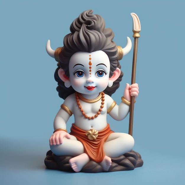 Photo cute baby lord shiva sitting on rock with sky blue background