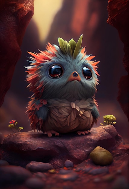 Cute baby monster forest fantastic creature. Generative ai