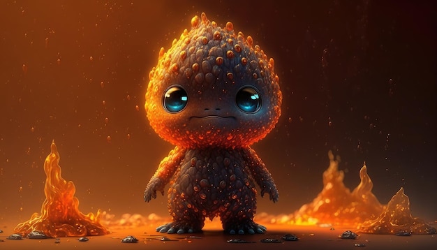 Cute baby monster made of lava Created with Generative AI