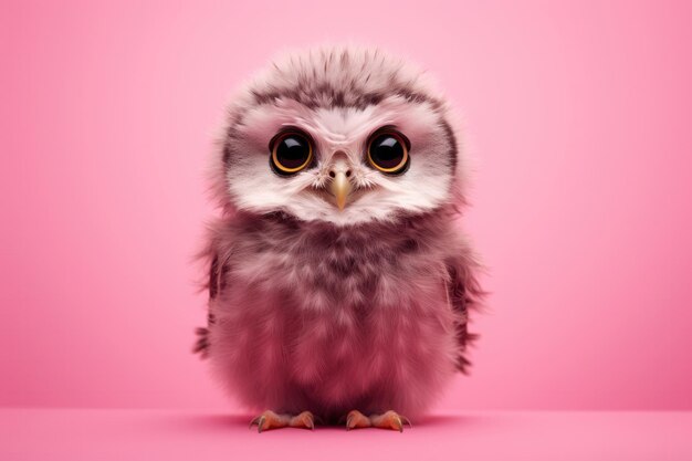 Cute Baby Owl On Pink Background