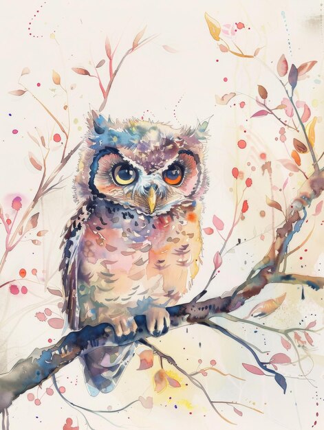 Cute Baby Owl Whimsical Watercolor A Journey into a Dreamlike Avian Babyhood